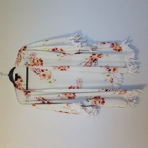 Contemporary Style Signature/Studio Woman Kimono Cream Orange Fringe 0X/1X